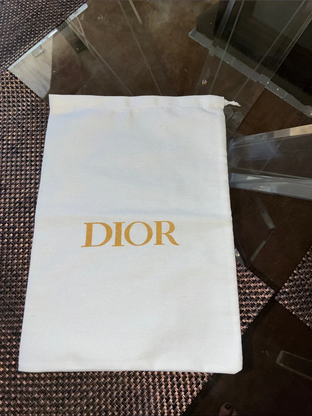 Dior Cream Drawstring Dust Bag with Gold Logo